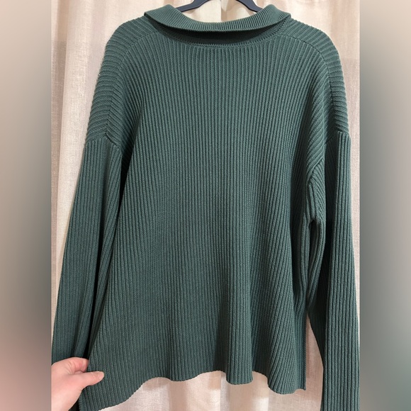 Gap Relaxed 24/7 Split-Hem Johnny Collar Sweater Dark Green Size L - Picture 8 of 9